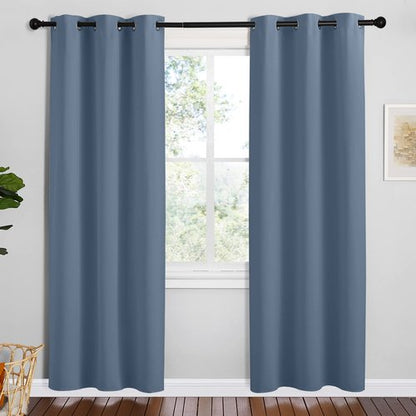 NICETOWN Short Curtains for Kitchen, Stone Blue, 1 Pair, 42 inches Wide by 78 inches Long, Thermal Insulated Solid Grommet Blackout Window Treatment Curtain Panels for Loft, Cafe