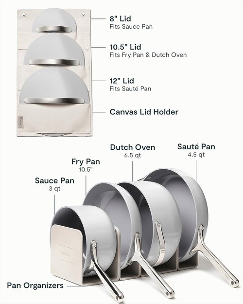 Caraway Non-Stick Ceramic Cookware Set - 12 Pieces, PFAS & PFOA Free, Oven Safe - Gray Pots & Pans