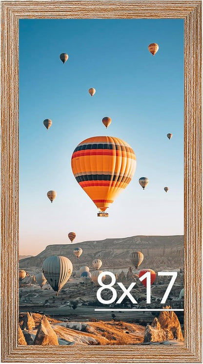 JCJMY 8x17 Rustic Brown Picture Frame - Versatile Horizontal & Vertical Wall Display for Photos
