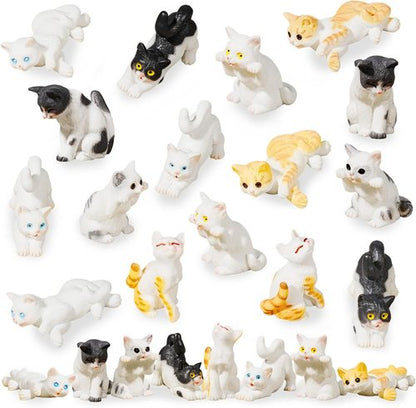 Exasinine Miniature Cat Figurines - 24 Cute Kittens for Fairy Garden & DIY Terrarium Decor