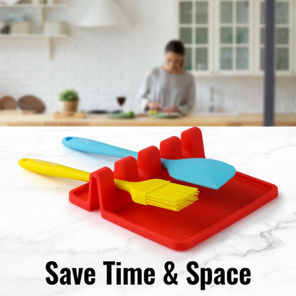 Zulay Kitchen Silicone Utensil Rest with Drip Pad for Multiple Utensils - BPA-Free, Heat-Resistant Spoon Rest & Spoon Holder for Stove Top - Kitchen Utensil Holder for Ladles & Tongs - Red