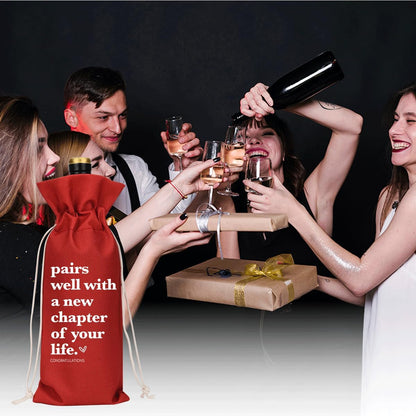 Red Funny New Chapter Wine Bag New Beginnings Gifts for Women Men Farewell Gifts for Friends Going Away Gifts for Coworkers Women Men Moving Away Gifts for Friends New Teacher Gifts