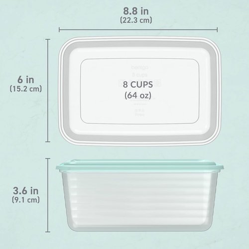 Bentgo Prep - Extra-Large 8-Cup Deep-Dish Storage Containers | 20-Piece Set, Reusable & BPA-Free, Aqua Splash