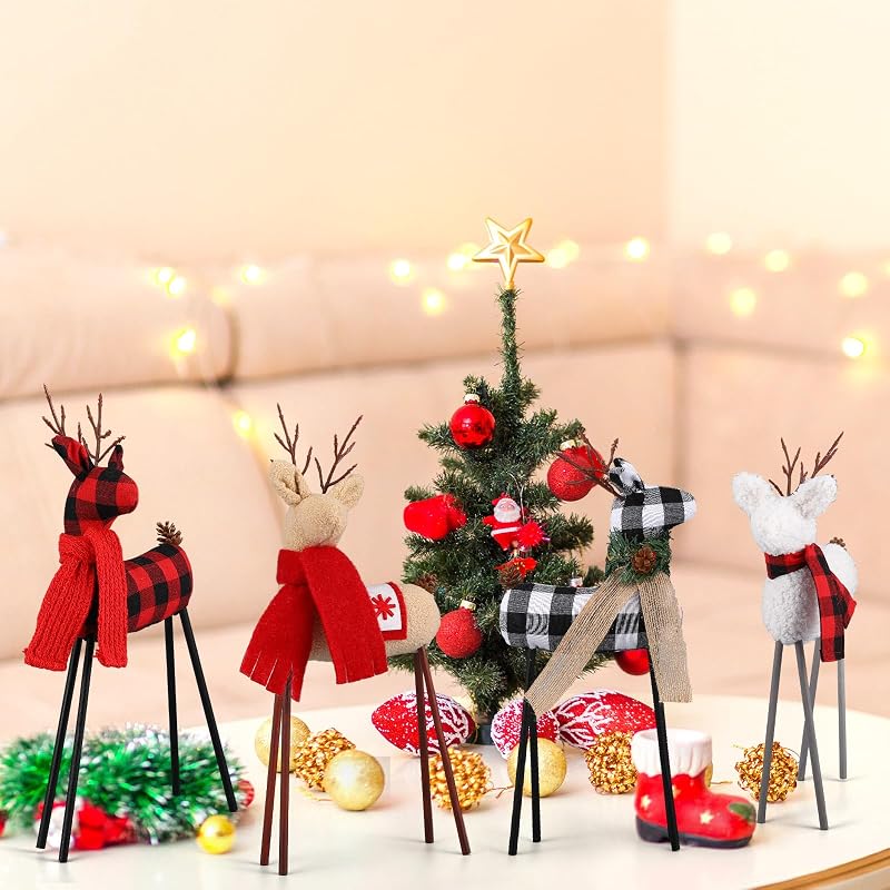 Standing Plush Reindeer Decor (Set of 6) - Christmas Holiday Plush Figures