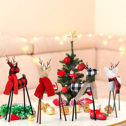 Standing Plush Reindeer Decor (Set of 6) - Christmas Holiday Plush Figures