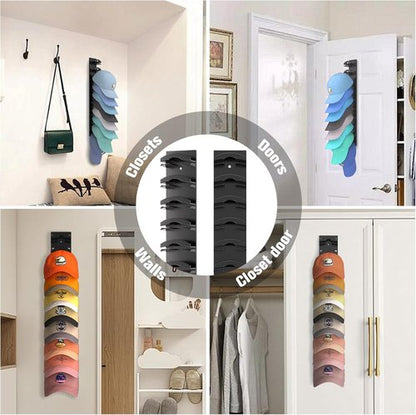Hat Organizer by [Brand Name] - Wall-Mounted Rack for Up to 40 Baseball Caps | Strong Adhesive & Versatile Storage Options (Black)
