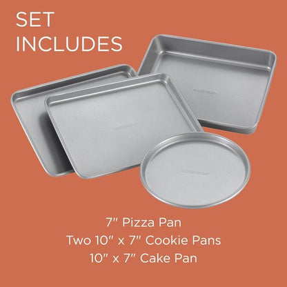 Farberware Bakeware - Nonstick Toaster Oven Pan Set | 4-Piece Baking Set in Gray
