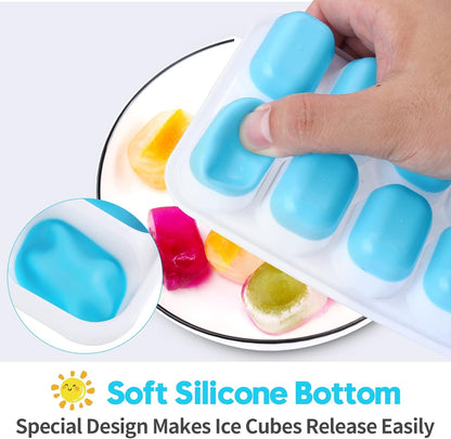 Skiennix Silicone Ice Cube Tray - 8 Pack Easy-Release & Flexible Design | Stackable with Spill-Resistant Lid (4 Blue + 4 Green)