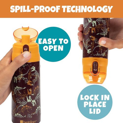 Bentology Stainless Steel Water Bottle for Kids - 13 oz Dinosaur Design, Double Wall Insulated, Spill Proof Lid