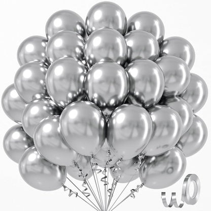 Awenztech Metallic Silver Balloons - 12 Inch Chrome Latex Balloons | 50pcs for Weddings, Graduations & Parties