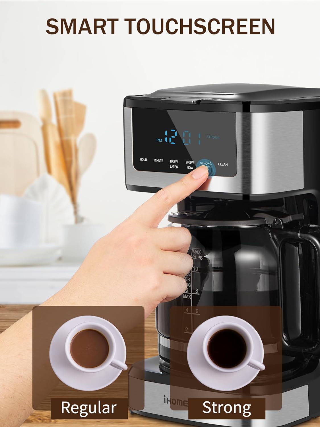 Skiennix Programmable Drip Coffee Maker - 12 Cup Capacity with Iced Coffee Function | Black & Stainless Steel