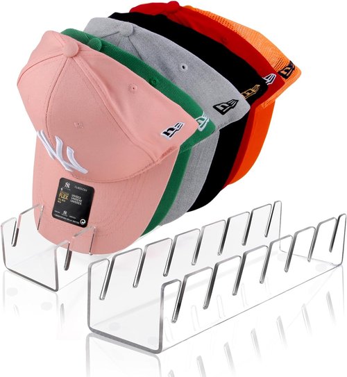Hat Stand for Baseball Caps - 2 Pack Acrylic Organizer for 14 Caps | Clear Hat Racks for Closet & Bedroom
