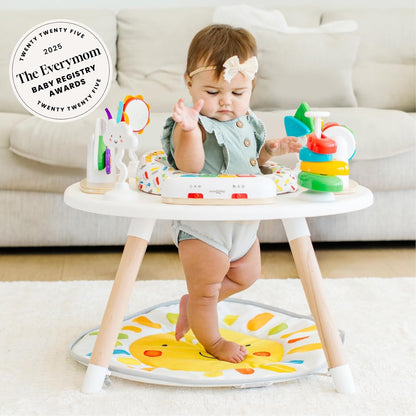 Move2Play 4-in-1 Baby Activity Center - Montessori Design with 8 Interactive Toys | Tummy Time, Exersaucer & Toddler Table | Perfect Gift for 3-12 Months (Sun)