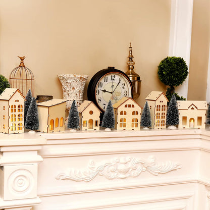 Regine Switzerland Christmas Village Set - 12 Unassembled Houses with 6 LED Candle Lights | Festive Ornaments for Holiday Decor