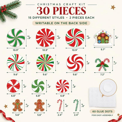 Christmas Peppermint Candy Cane Gingerbread Cutouts - 30 Pcs