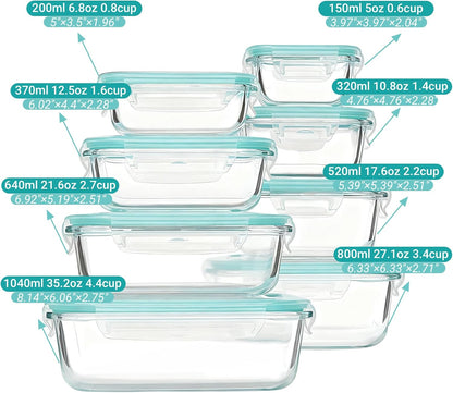 UNITED FLAMES 8-Piece Glass Food Storage Containers - Airtight, Leak-Proof Meal Prep Set | Oven, Microwave & Freezer Safe