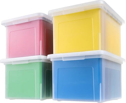 IRIS USA File Box - Portable Plastic File Organizer with Lids | Stackable BPA-Free 35 Qt. 4 Pack