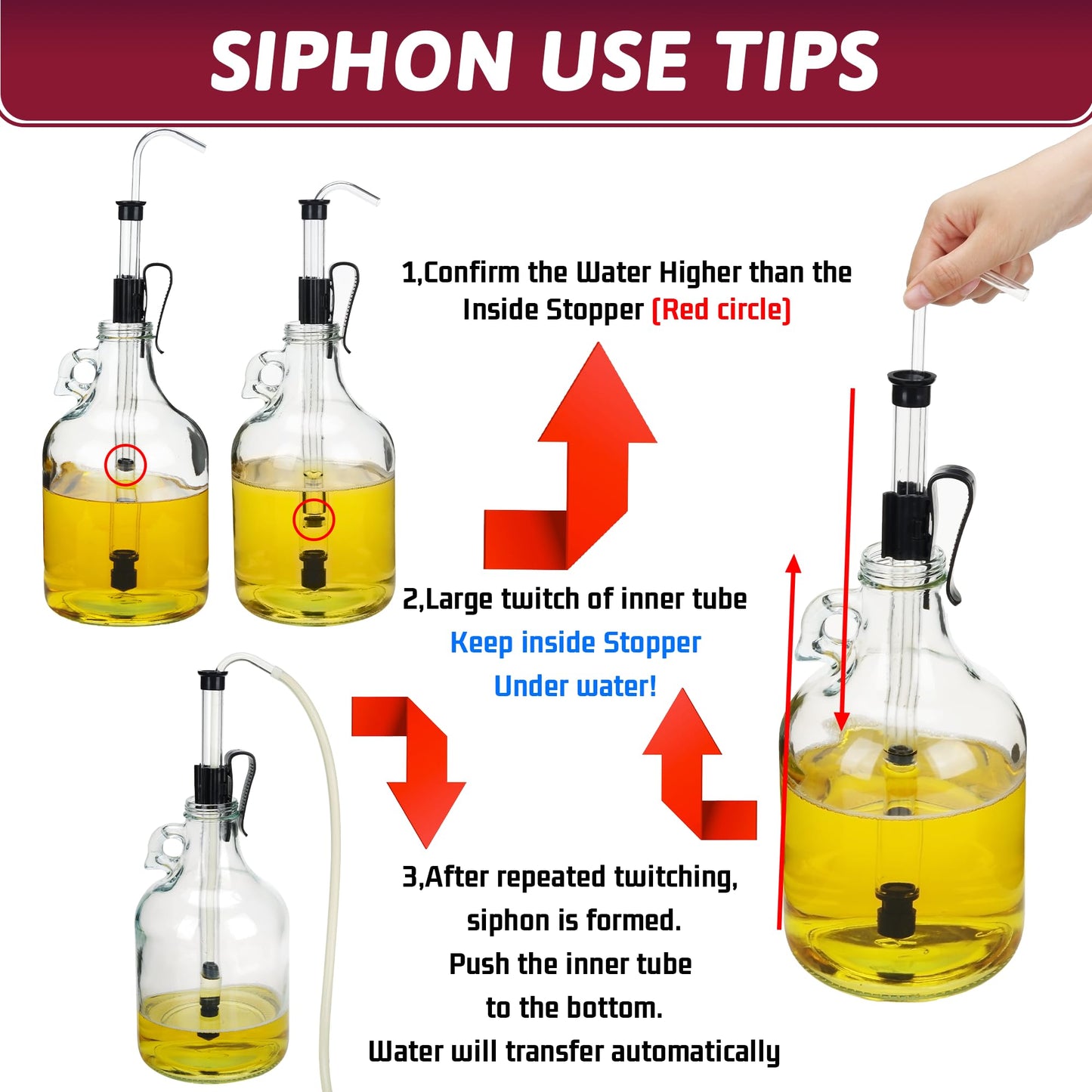 LURKA Wine & Mead Making Kit，Siphon Pump with 6 Feet of Tubing, Bottling Wand, Clamp, Bubble Airlock and Drilled Stopper，Wine Making Supplies for Beginners，Wine Wand and Auto Siphon Included