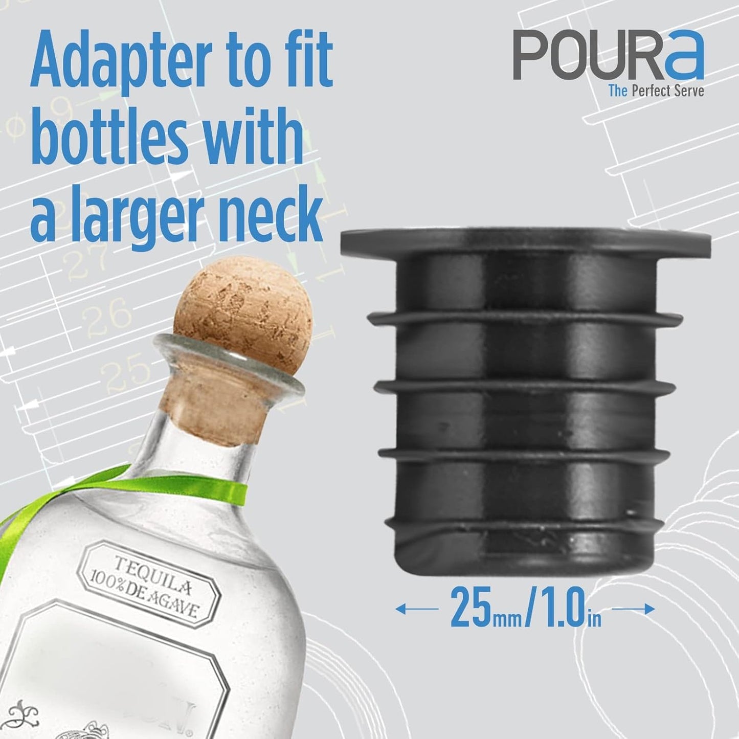Poura Liquor Pourer Adapters 6 Pack – BPA-Free Natural Rubber – Fits Large Bottles up to 1 Inch Neck – Convert Oil or Liquor Pour Spouts – Secure Fit for XL Bottles – Black