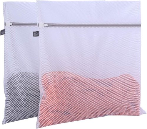 Kimmama Laundry Mesh Wash Bags - Lingerie Bags for Delicates | 2XXL Size, Grey Zipper, White Net