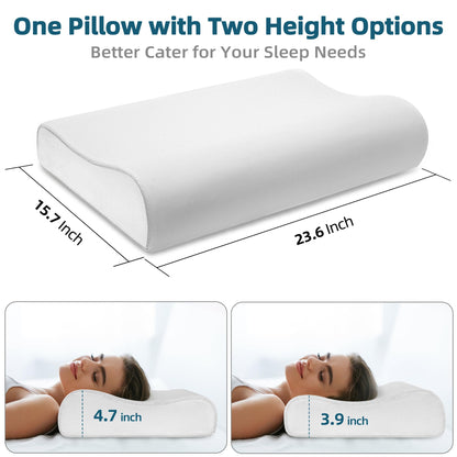 urnexttour Contour Memory Foam Pillows for Sleeping, Cervical Pillow Standard Size for Neck Pain Relief, Bed Pillow with Two pillowcase Neck Support for Side Back Stomach Sleepers Standard White&Grey