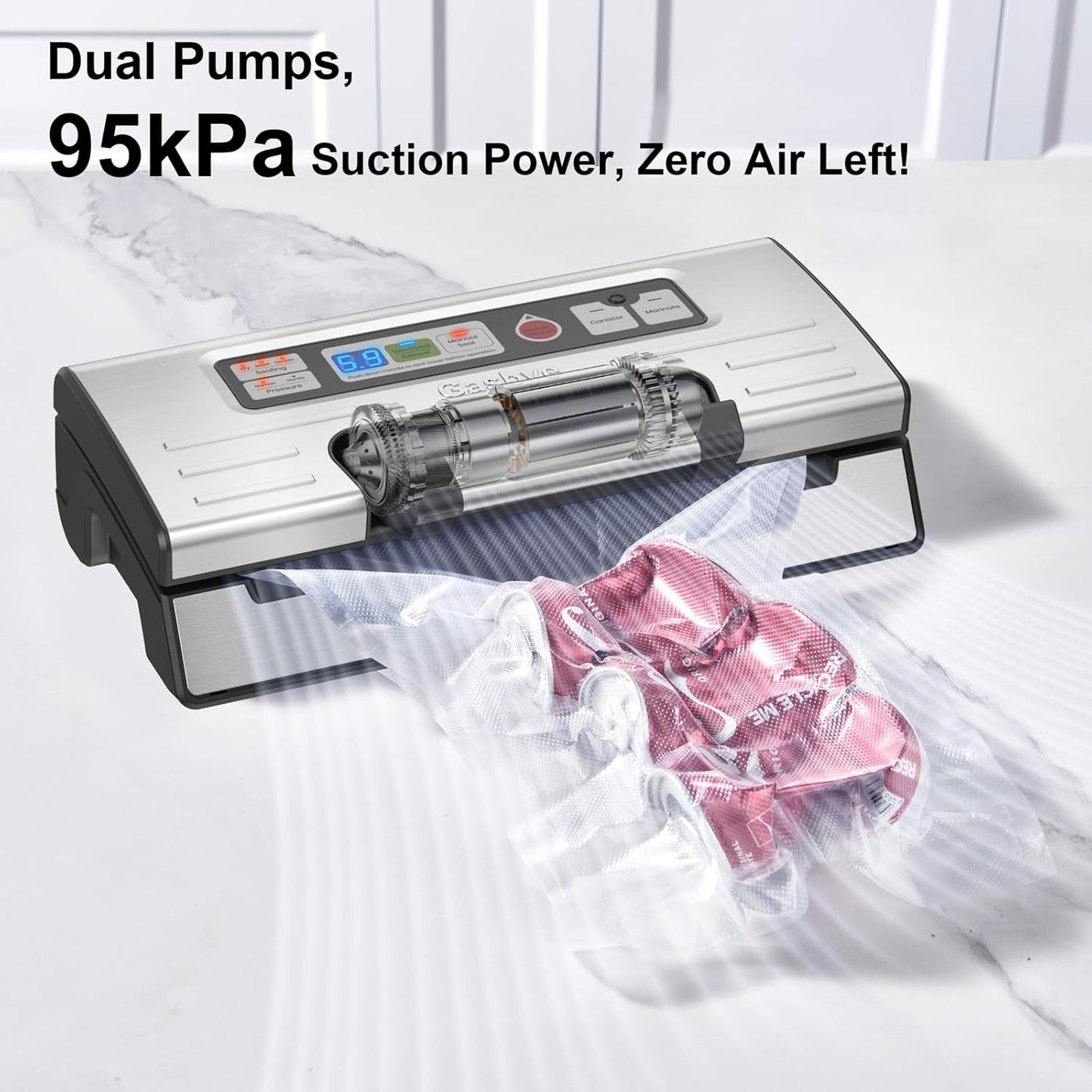 Precision Vacuum Sealer Machine by [Brand Name] - Double Heat Seal for Dry & Moist Food, Easy-Lock Handle, Built-in Bag Storage, Silver