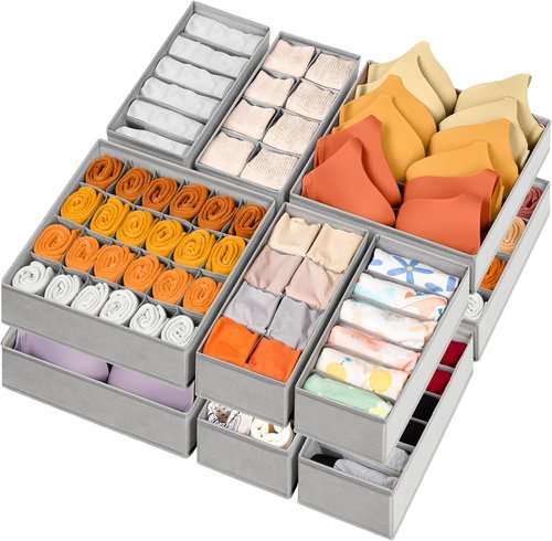 Criusia Sock Organizer - 12 Pack Fabric Drawer Dividers for Underwear, Socks & Accessories | Foldable Storage Bins
