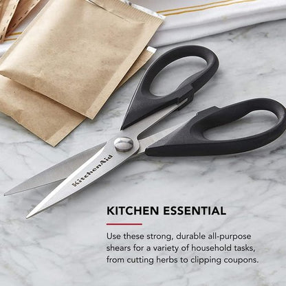 KitchenAid Kitchen Shears - Durable Stainless Steel Scissors with Protective Sheath, 8.72 Inch, Black