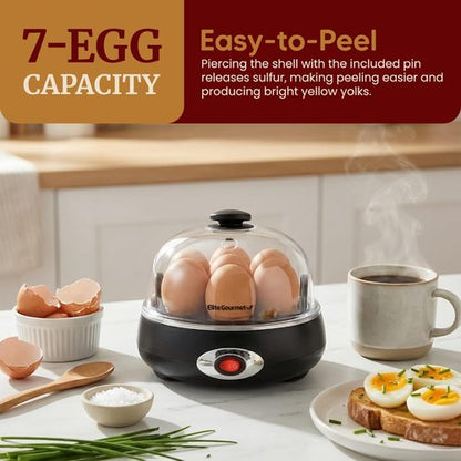 Elite Gourmet Rapid Egg Cooker - Perfectly Cook 7 Hard, Medium, Soft Boiled Eggs | Charcoal Grey
