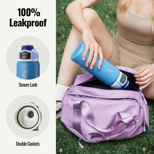 BUZIO 32 oz Insulated Stainless Steel Water Bottle - Triple Wall, Leakproof Lid, Keeps Drinks Cold 48H - Haze Blue