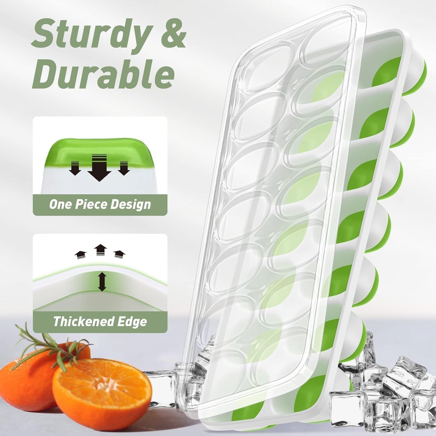 Skiennix Ice Cube Tray - 2 Pack Durable Stackable Trays with Removable Lids | Easy-Release Design for Cocktails & Coffee