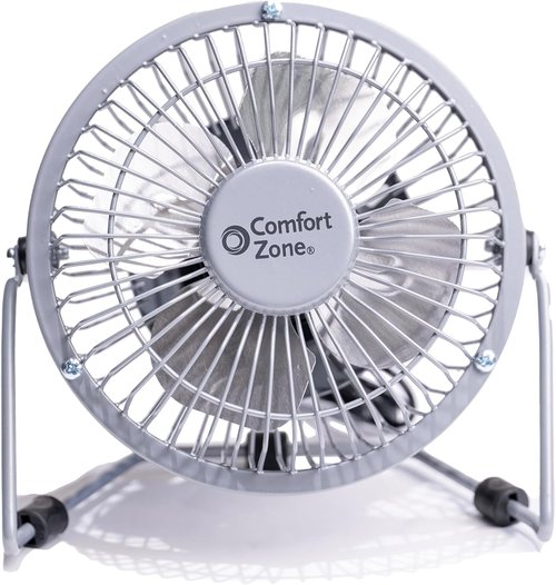 Comfort Zone Mini Desk Fan - High Velocity 4-Inch All-Metal USB Fan with 360° Tilt & Quiet Operation | Portable for Home & Travel