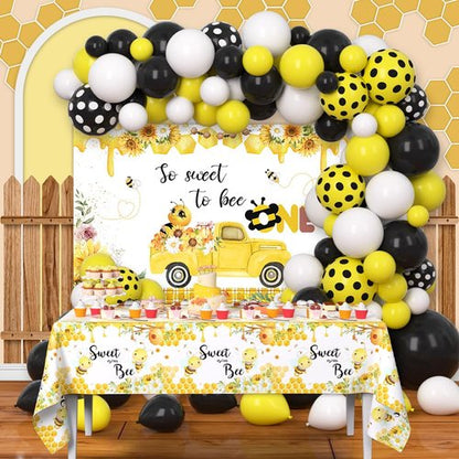 AIBIIN Bee 1st Birthday Party Supplies First Bee Day Decorations Tablecloth Set Bee Balloon Wreath Kit And Arch -1st Bee Birthday So Sweet To Bee One Banner Birthday Party For Boys Girls Photo Props