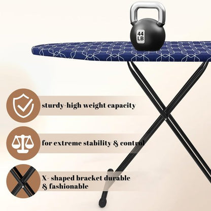Deegureet Classic Ironing Board, Compact and Space Saver,Size 43 x 13 Ironing Board, Extra Wide Ironing Area with Extra Thick Heavy Duty Padded, Stable Structure,Easy to Fold Blue Geometry