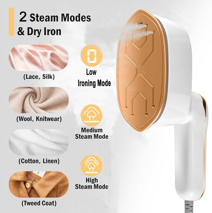 Skiennix Garment Steamer - 2-in-1 Travel Iron with 1100W Power, Fast Heat-Up & 3 Steam Levels | Portable Handheld (Light White)