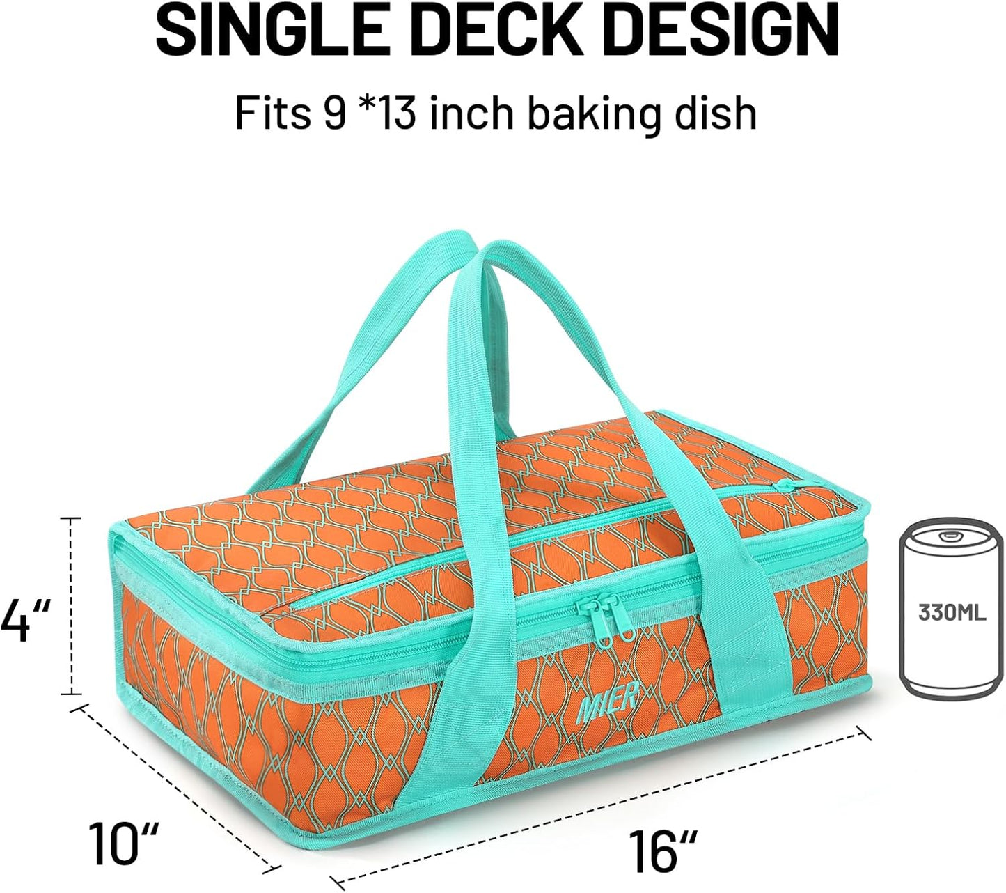 MIER Insulated Casserole Carrier - Thermal Food Bag for Hot or Cold Dishes | Fits 9"x13" Baking Dish, Orange