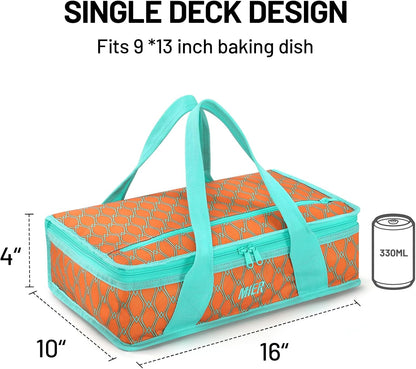 MIER Insulated Casserole Carrier - Thermal Food Bag for Hot or Cold Dishes | Fits 9"x13" Baking Dish, Orange