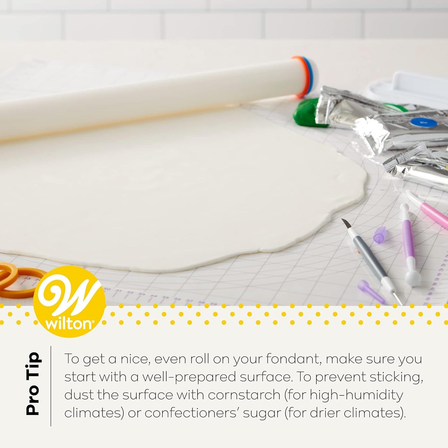 Wilton Large Fondant Rolling Pin - Ideal Fondant Roller with Guide Rings for Tiered Cakes, 20-Inch