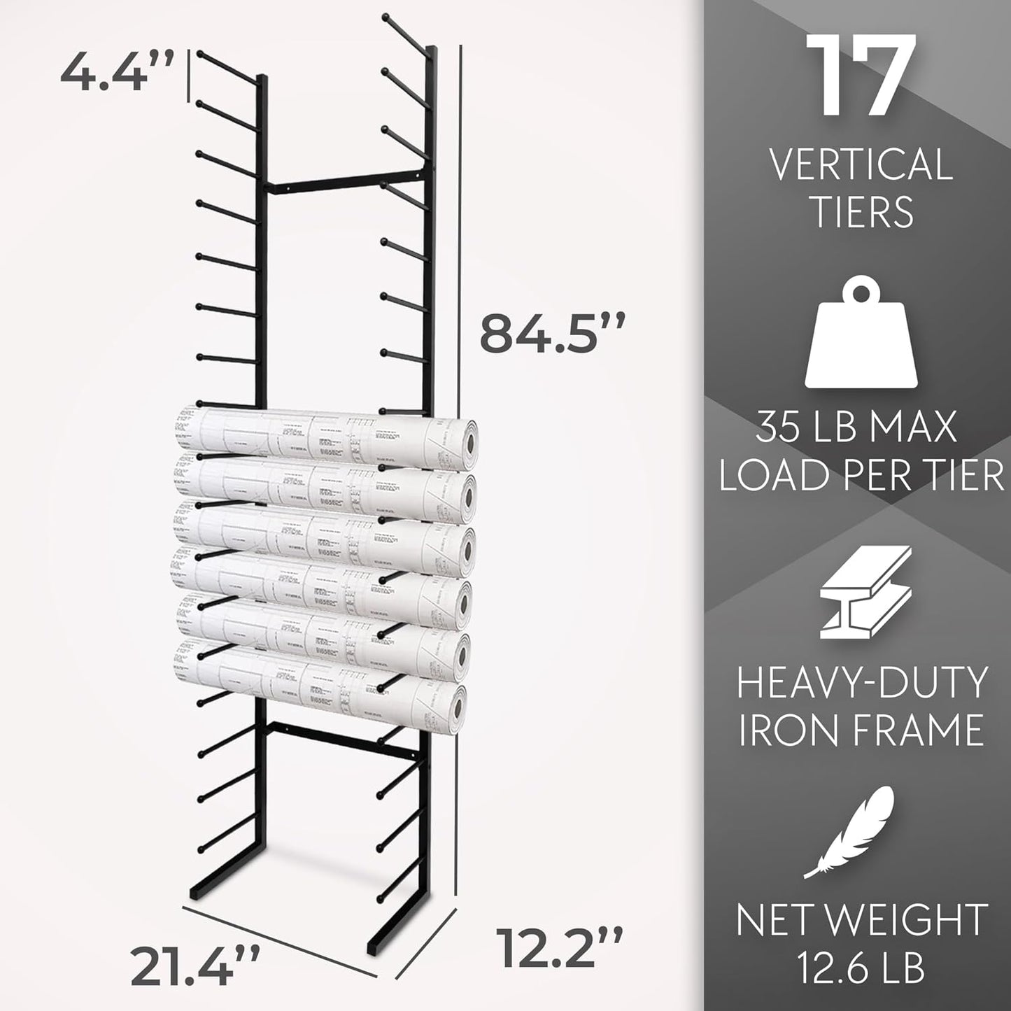Skiennix Wall Mount Blueprint Holder - 34 Slot Storage Organizer for Posters, Maps & Construction Paper (17 Tiers)