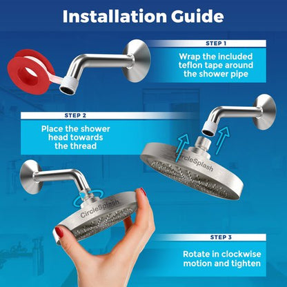 High Pressure Shower Head Anti-Clogging Silicone Nozzles 2.5 GPM Removable Restrictor - Easy to Clean - Easy to Install with Plumbers Tape - 6 inch - Brushed Nickel Finish (Brushed Nickel, 2.5GPM)