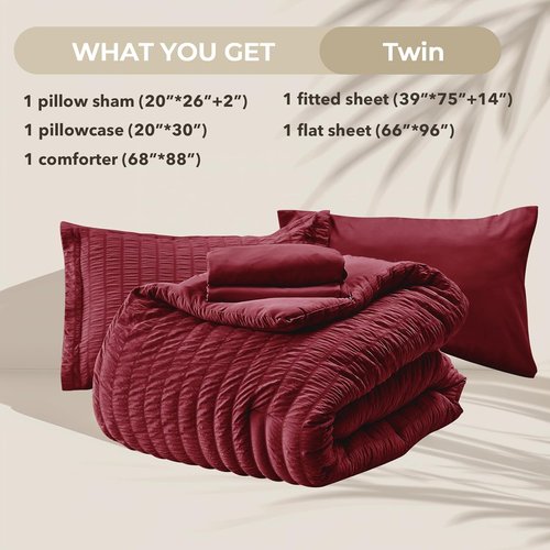 HYMOKEGE Burgundy Twin Comforter Set - 5-Piece All-Season Luxury Bedding Set with Sheets & Pillowcase