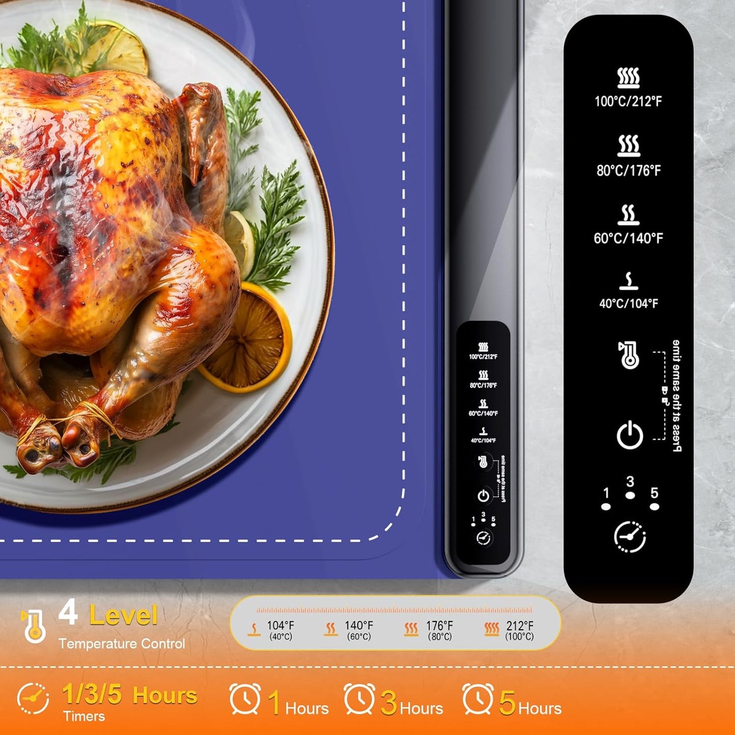 Skiennix Food Warming Mat - 4 Temperature Levels | Quick 8-Second Heating Tech | Perfect for Parties & Buffets