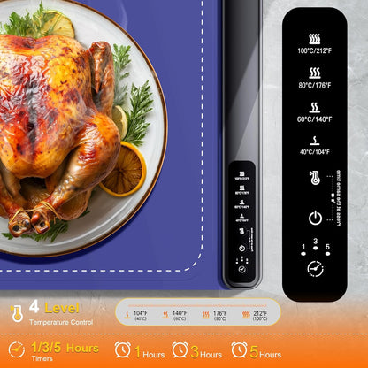 Skiennix Food Warming Mat - 4 Temperature Levels | Quick 8-Second Heating Tech | Perfect for Parties & Buffets