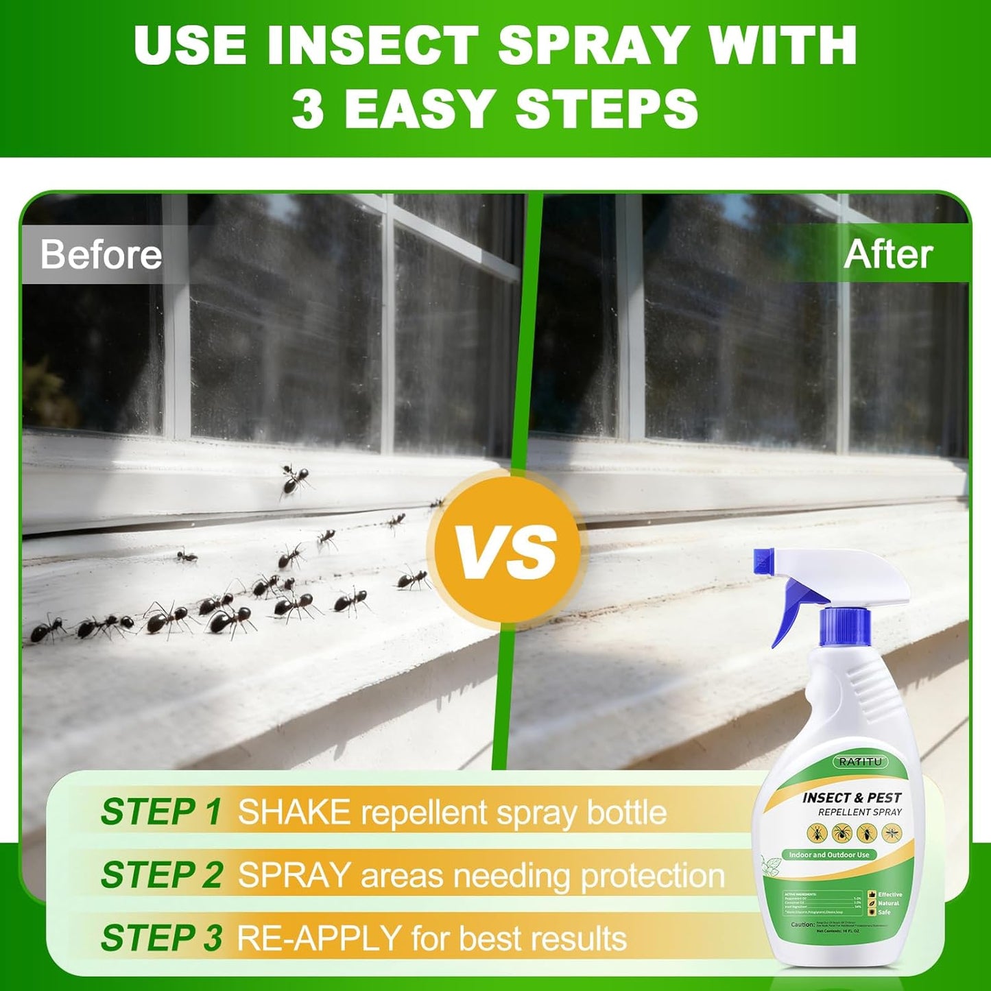 Peppermint Oil Insect Repellent Spray - 16 OZ Natural Formula for Ants, Spiders & Mosquitoes | Safe for Pets & Humans