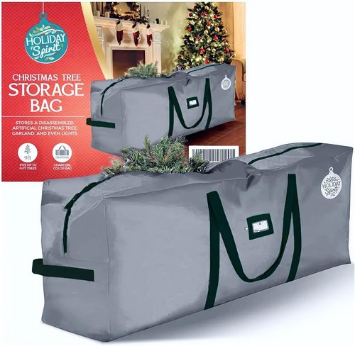 Holiday Spirit Christmas Tree Storage Bag - Heavy-Duty Waterproof Design with Reinforced Handles - Fits 7.5ft Tree, Protects from Dust & Moisture - Charcoal