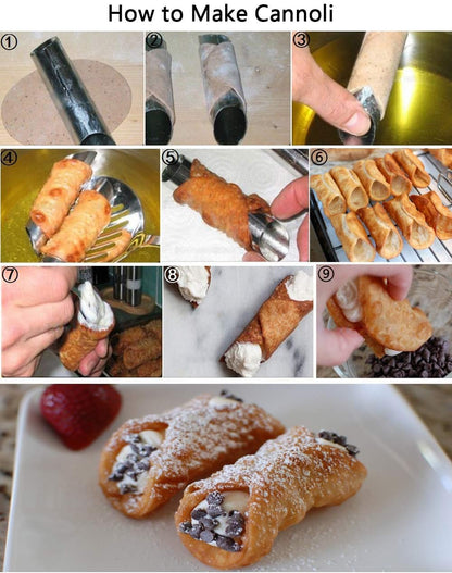 Skiennix Stainless Steel Cream Horn Molds - 21 Pcs Cannoli & Croissant Baking Tubes with Brush