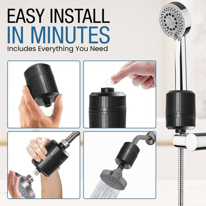 EVERGLOW High-Output Shower Filter, 100% Removes Chlorine, Moisturizes Dry Itchy Skin, Skin and Hair, Helps with Dandruff, Eczema and Vitamin C Infused and Water Softener, 4.7” - Black