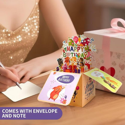 Happy Birthday Pop-Up Card by [Brand Name] - 3D Celebration Gift Box for Family & Friends