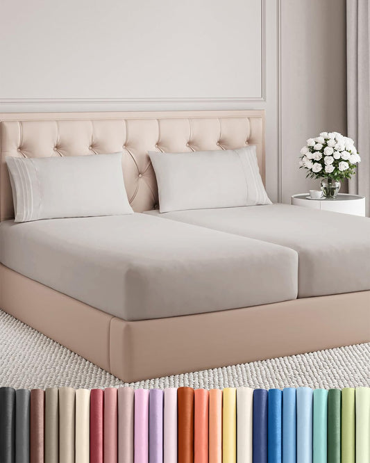 Split King Size 5-Piece Sheet Set - Comfy Cooling Bed Sheets for Luxury Hotel Feel - Deep Pockets, Wrinkle-Free, Oeko-Tex Certified - Light Grey