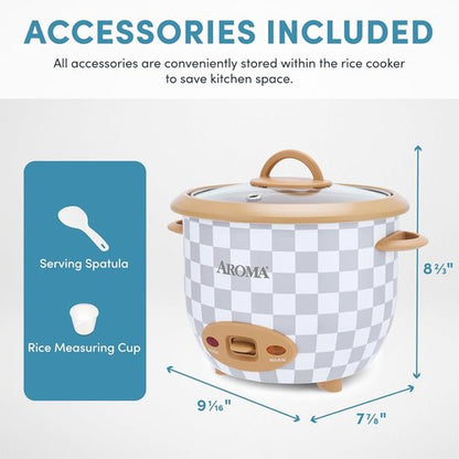 AROMA® Rice Cooker - 6-Cup One-Touch Design with PFAS-Free Nonstick Ceramic Surface | 1.5 Quarts